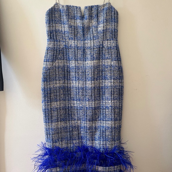 Karen Millen Tweed Chain Strap Feather Hem Midi Dress - Picture 2 of 4